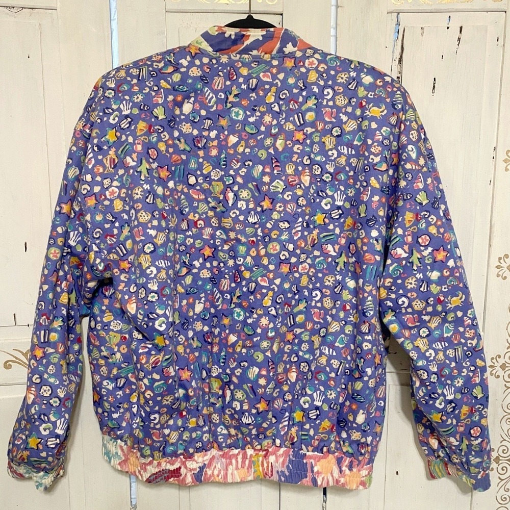 VTG 80s Reversible Bomber Jacket Ocean Themed Size Large Vibrant Rare EUC USA - Picture 4 of 15